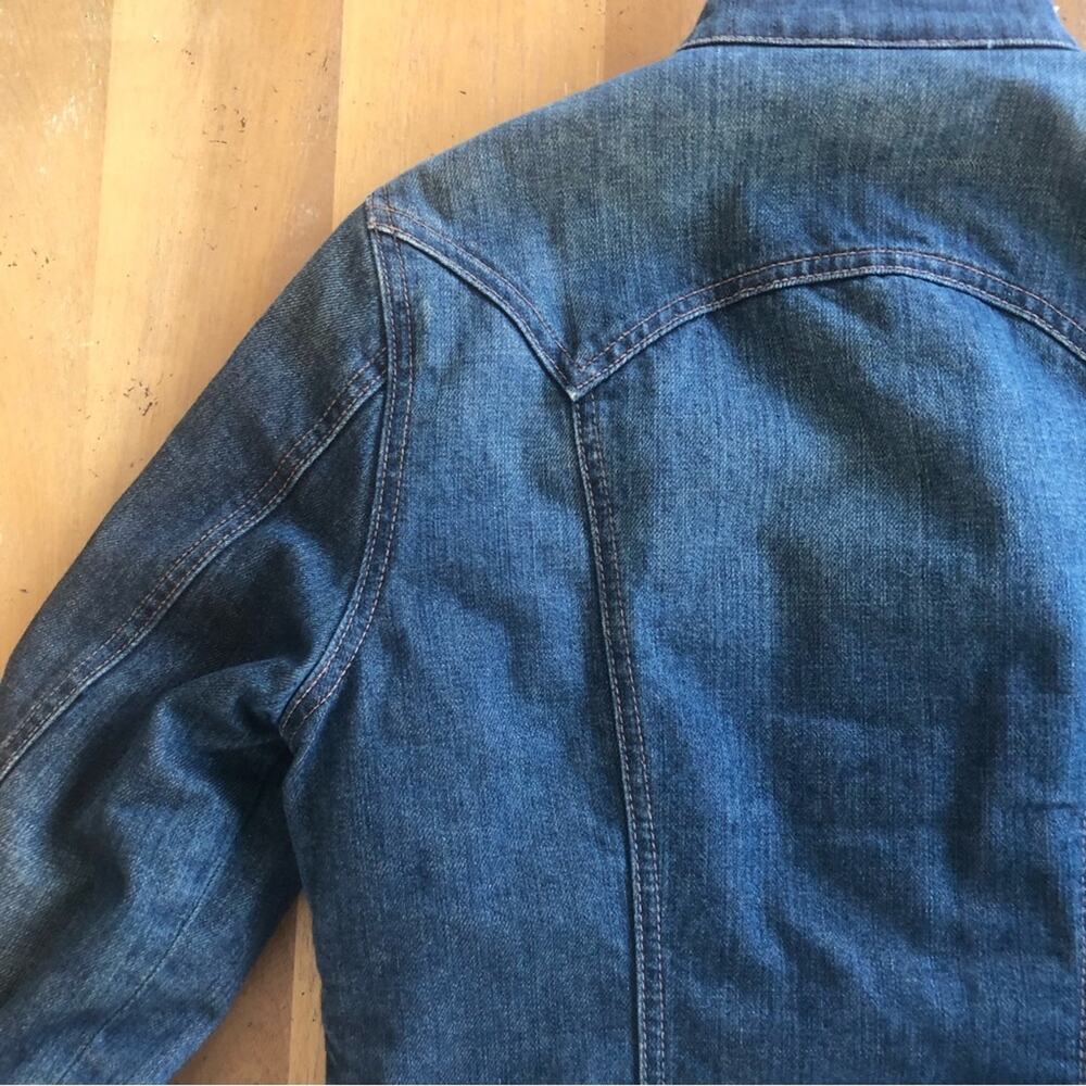 Vintage y2k 2000s Denim Jean Jacket Small Shearling Lined Faux Fur Hollister GAP - Picture 7 of 16